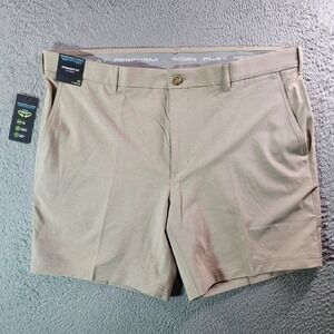 NWT Roundtree & Yorke Performance Shorts Men 40 x 7 Straight Stretch Light Brown